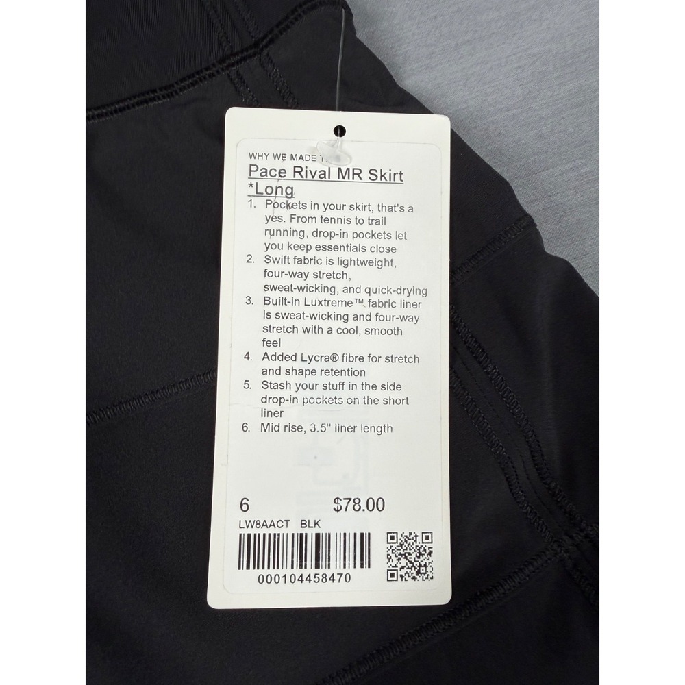 Lululemon Pace Rival Mid-Rise Skirt Black NWT Size 6 Pockets Excellent Tennis - Picture 3 of 13